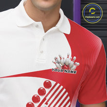 Load image into Gallery viewer, Custom White And Red Bowling Ball And Pins Men Polo Shirt, Bowling Team Jerseys IPHW11318