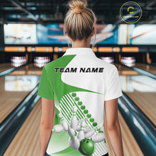 Load image into Gallery viewer, Custom White And Green Bowling Ball And Pins Women Polo Shirt, Bowling Team Jerseys IPHW11322