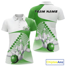 Load image into Gallery viewer, Custom White And Green Bowling Ball And Pins Women Polo Shirt, Bowling Team Jerseys IPHW11322
