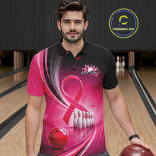Load image into Gallery viewer, Custom Hope Pink Ribbon Butterfly Bowling Shirt For Men, Breast Cancer Bowling Shirt IPHW11331