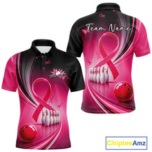 Load image into Gallery viewer, Custom Hope Pink Ribbon Butterfly Bowling Shirt For Men, Breast Cancer Bowling Shirt IPHW11331