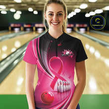 Load image into Gallery viewer, Custom Hope Pink Ribbon Butterfly Bowling Shirt For Women, Breast Cancer Bowling Shirt IPHW11331