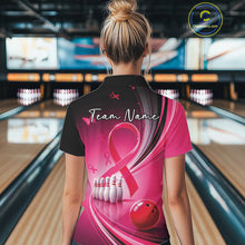 Load image into Gallery viewer, Custom Hope Pink Ribbon Butterfly Bowling Shirt For Women, Breast Cancer Bowling Shirt IPHW11331