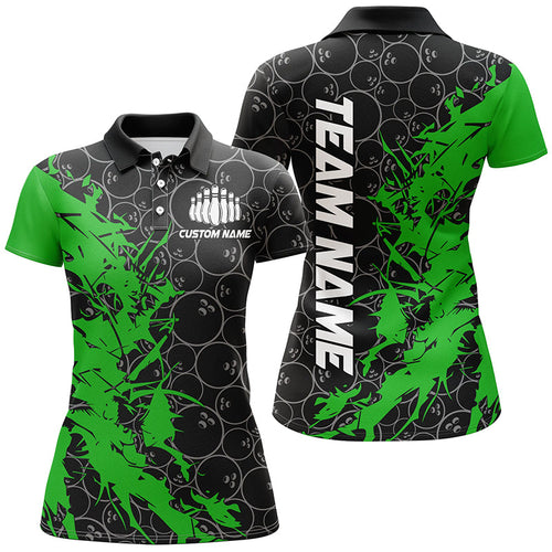 Black And Green Customized Bowling Shirts For Women, Bowling Jerseys Team Bowling Shirts IPHW6983