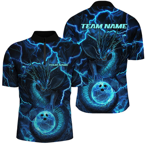 Black And Blue Thunder Lightning Custom Dragon Bowling Shirts For Men, Bowling Team Jerseys IPHW7522