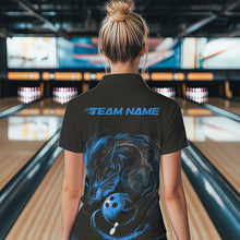 Load image into Gallery viewer, Custom Black And Blue Dragon Womens Bowling Polo Shirts, Bowling Tournament Team Shirt IPHW8419