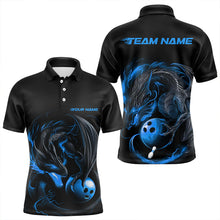 Load image into Gallery viewer, Custom Black And Blue Dragon Bowling Polo Shirts For Men, Dragon Bowling Tournament Team Shirt IPHW8419