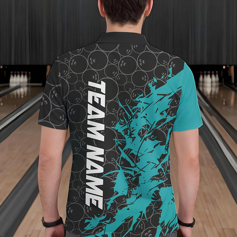 Black And Blue Custom Bowling Tournament Polo Shirts For Men, Bowling Pattern Team Jerseys IPHW8420