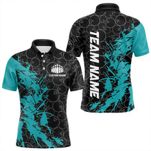 Load image into Gallery viewer, Black And Blue Custom Bowling Tournament Polo Shirts For Men, Bowling Pattern Team Jerseys IPHW8420