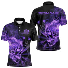 Load image into Gallery viewer, Custom Black And Purple Flame Skull Dart Polo Shirts For Men, Fire Dart Team Shirts IPHW8433