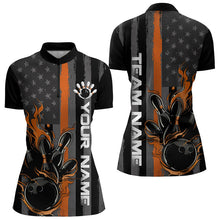 Load image into Gallery viewer, Orange Line American Flag Custom Patriotic US Flame Bowling Womens Quarter-Zip Shirts IPHW8635