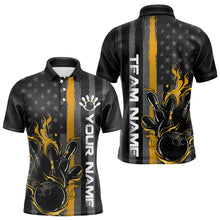 Load image into Gallery viewer, Yellow Line American Flag Custom Patriotic Flame Bowling Polo Shirts For Men, US Bowling Shirt IPHW8636