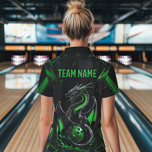 Custom Black And Irish Green Dragon Bowling Polo Shirts For Women, Bowling Team Uniform IPHW8641