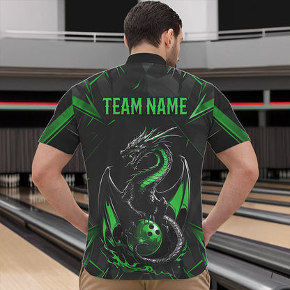 Custom Black And Irish Green Dragon Bowling Quarter-Zip Shirts For Men, Bowling Team Uniform IPHW8641