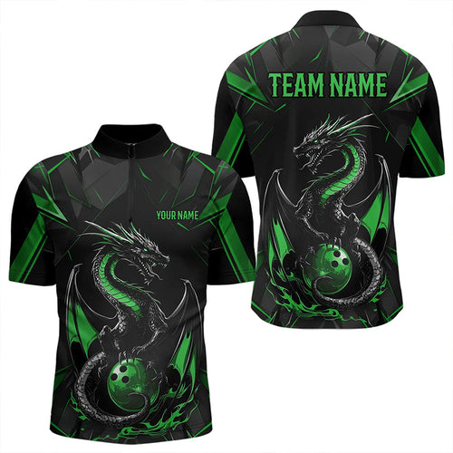 Custom Black And Irish Green Dragon Bowling Quarter-Zip Shirts For Men, Bowling Team Uniform IPHW8641