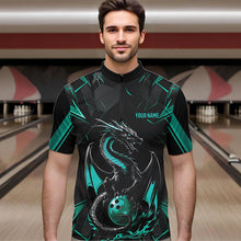 Load image into Gallery viewer, Custom Black And Turquoise Blue Dragon Bowling Quarter-Zip Shirts For Men, Bowling Team Uniform IPHW8642