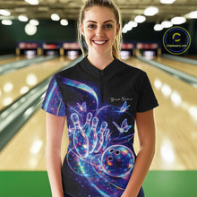 Load image into Gallery viewer, Custom Hologram Butterfly Bowling Women Quarter-Zip Shirts, Galaxy Ladies Bowling Jersey IPHW11334