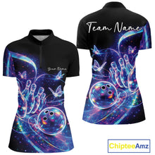 Load image into Gallery viewer, Custom Hologram Butterfly Bowling Women Quarter-Zip Shirts, Galaxy Ladies Bowling Jersey IPHW11334