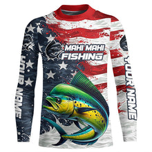 Load image into Gallery viewer, Custom Mahi Mahi Fishing American Flag Long Sleeve Fishing Shirts, Patriotic Mahi Fishing Shirts IPHW6826