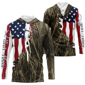 Custom Patriotic Camouflage Long Sleeve Fishing Shirts, Personalized Fishing Jerseys | Brown Camo IPHW6997