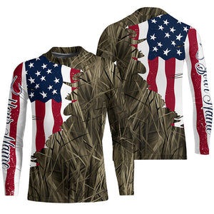 Custom Patriotic Camouflage Long Sleeve Fishing Shirts, Personalized Fishing Jerseys | Brown Camo IPHW6997