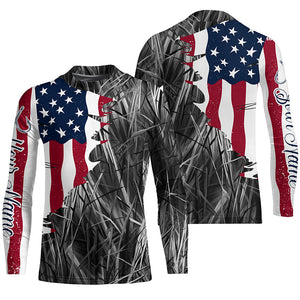 Custom Patriotic Camouflage Long Sleeve Fishing Shirts, Personalized Fishing Jerseys | Gray Camo IPHW6998