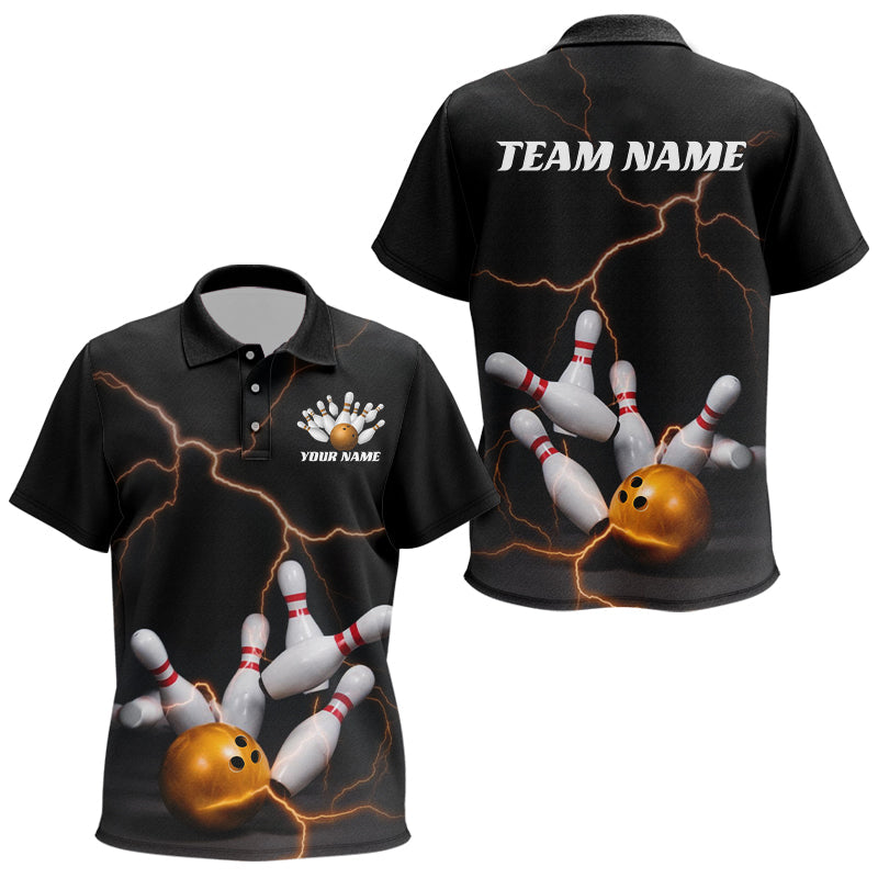 Black And Gold Thunder Lightning Custom Bowling Shirts For Kid, Bowling Team Shirt Outfit IPHW7537