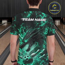 Load image into Gallery viewer, Custom Black And Green Flame Dragon Bowling Men Polo Shirt, Dragon Bowling League Shirt IPHW10280