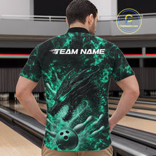Load image into Gallery viewer, Custom Black And Green Flame Dragon Bowling Men Quarter-Zip Shirt, Dragon Bowling League Shirt IPHW10280