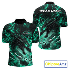 Load image into Gallery viewer, Custom Black And Green Flame Dragon Bowling Men Quarter-Zip Shirt, Dragon Bowling League Shirt IPHW10280