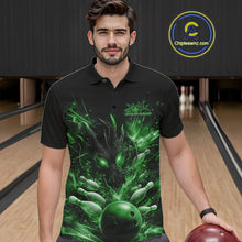 Load image into Gallery viewer, Custom Green Fire Flame Dragon Bowling Jerseys. Dragon Bowling Men Polo Shirt IPHW10284