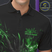 Load image into Gallery viewer, Custom Green Fire Flame Dragon Bowling Jerseys. Dragon Bowling Men Polo Shirt IPHW10284