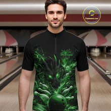 Load image into Gallery viewer, Custom Green Fire Flame Dragon Bowling Jerseys. Dragon Bowling Men Quarter-Zip Shirt IPHW10284