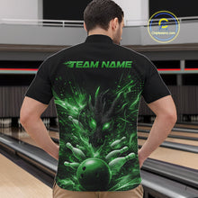 Load image into Gallery viewer, Custom Green Fire Flame Dragon Bowling Jerseys. Dragon Bowling Men Quarter-Zip Shirt IPHW10284