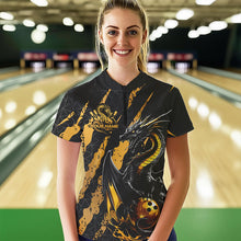 Load image into Gallery viewer, Custom Black And Gold Dragon Bowling Team Womens Quarter-Zip Shirts, Dragon Bowling Jerseys IPHW8923
