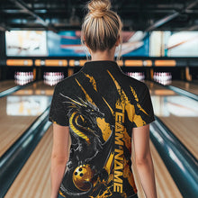 Load image into Gallery viewer, Custom Black And Gold Dragon Bowling Team Womens Quarter-Zip Shirts, Dragon Bowling Jerseys IPHW8923