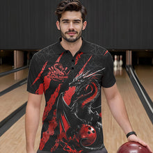 Load image into Gallery viewer, Custom Black And Red Dragon Bowling Team Polo Shirts For Men, Dragon Bowling Jerseys IPHW8924