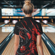 Load image into Gallery viewer, Custom Black And Red Dragon Bowling Team Womens Quarter-Zip Shirts, Dragon Bowling Jerseys IPHW8924