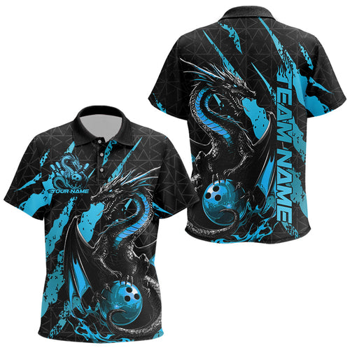 Custom Black And Blue Dragon Bowling Team Polo Shirts For Kid, Dragon Bowling Jerseys IPHW8925