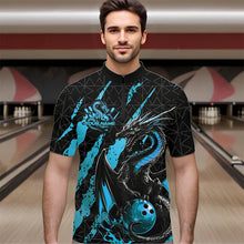 Load image into Gallery viewer, Custom Black And Blue Dragon Bowling Team Quarter-Zip Shirts For Men, Dragon Bowling Jerseys IPHW8925