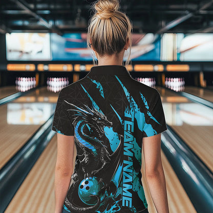 Custom Black And Blue Dragon Bowling Team Womens Quarter-Zip Shirts, Dragon Bowling Jerseys IPHW8925
