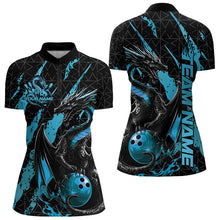 Load image into Gallery viewer, Custom Black And Blue Dragon Bowling Team Womens Quarter-Zip Shirts, Dragon Bowling Jerseys IPHW8925