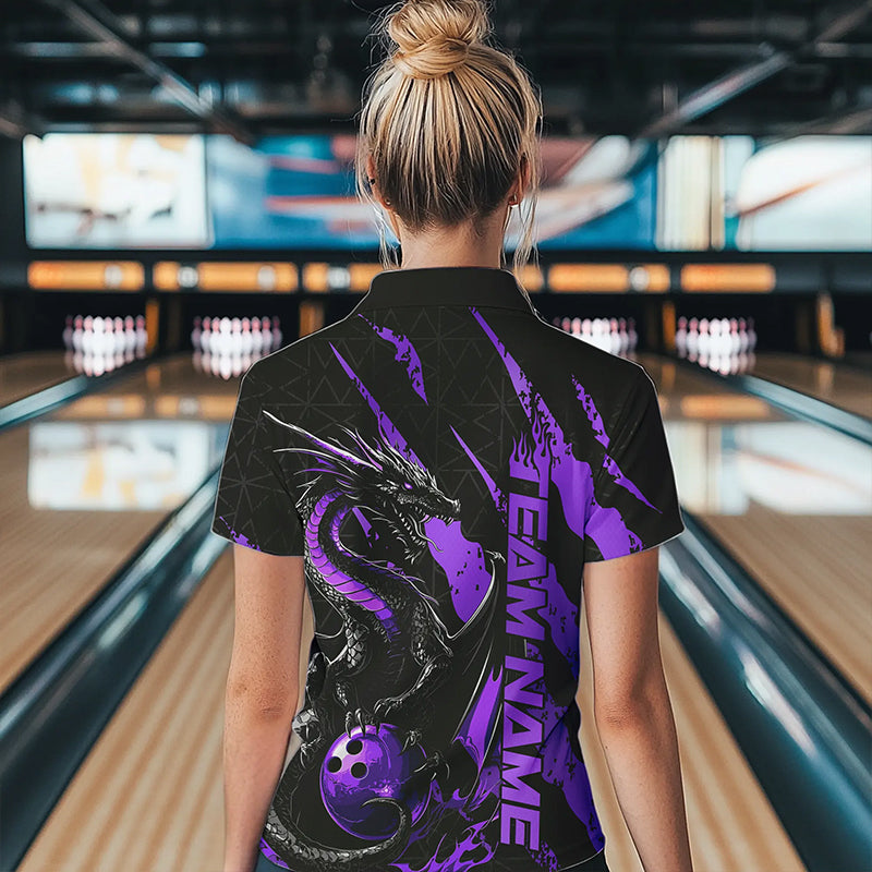 Custom Black And Purple Dragon Bowling Team Womens Quarter-Zip Shirt, Dragon Bowling Jersey IPHW8926