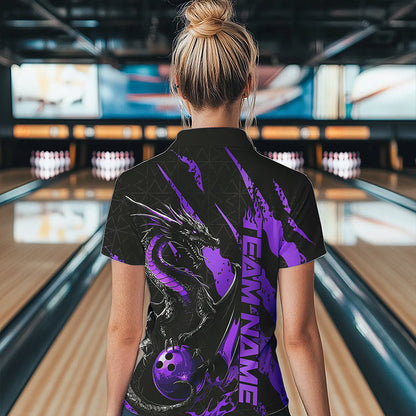 Custom Black And Purple Dragon Bowling Team Womens Quarter-Zip Shirt, Dragon Bowling Jersey IPHW8926