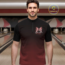 Load image into Gallery viewer, Custom Red Butterfly Bowling Men Quarter-Zip Shirt, Bowling Tournament Team Shirt IPHW11032