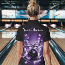 Load image into Gallery viewer, Custom Purple Butterfly Bowling Women Polo Shirt, Bowling Tournament Team Shirt IPHW11033