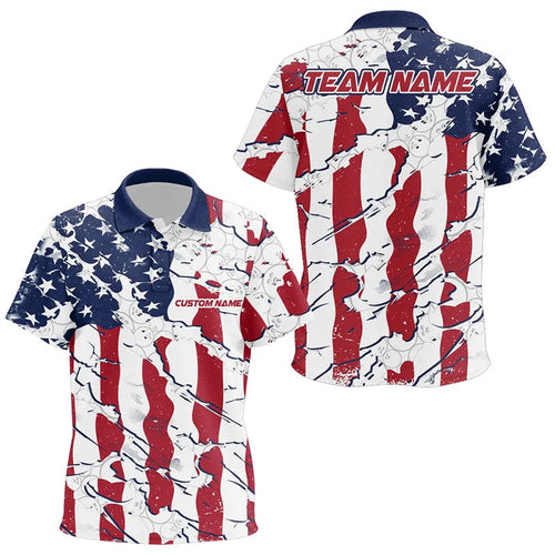 Bowling Ball Pattern US Flag Custom Kid Polo Bowling Team Shirts, Patriotic Bowling Jersey IPHW6493