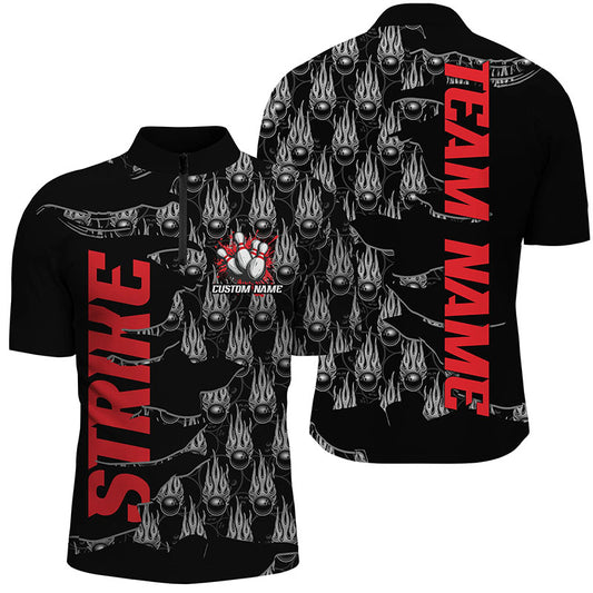 Customize Name Strike Bowling Shirts For Men And Women, Flame Bowling Balls Bowler Outfits | Red IPHW6501