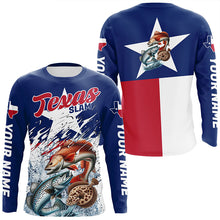 Load image into Gallery viewer, Redfish Trout Flounder Texas Slam Custom Long Sleeve Fishing Shirts, Texas Flag Fishing Shirts IPHW7004