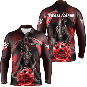 Custom Red Dragon Bowling Team Shirts For Men, Bowling Tournament Bowler Uniform Outfits IPHW7988